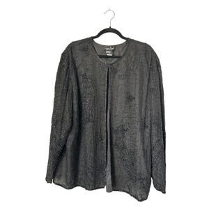 Vintage Laurence Kazar Black Silk Beaded Sequin Evening Jacket Womens Size 2X